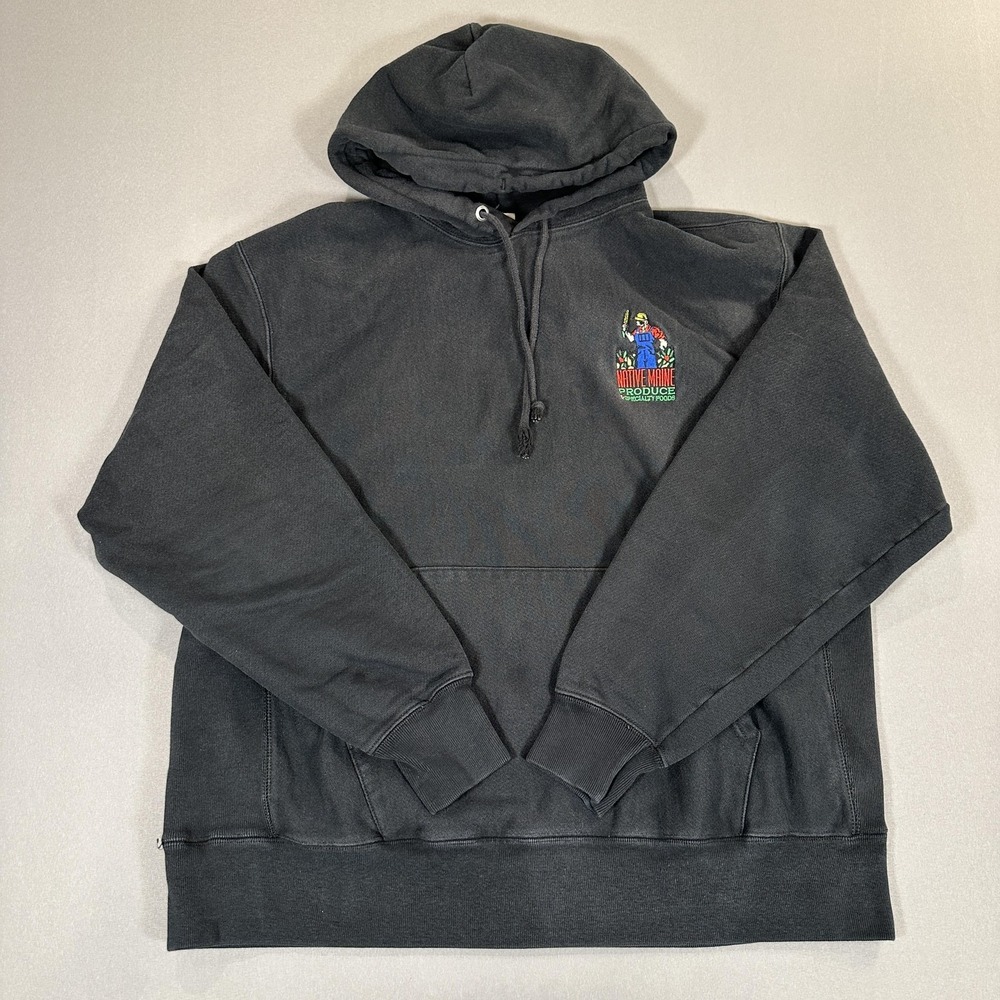 Champion Hoodie Mens XL Gray Reverse Weave Native Maine Produce Graphic Fleece